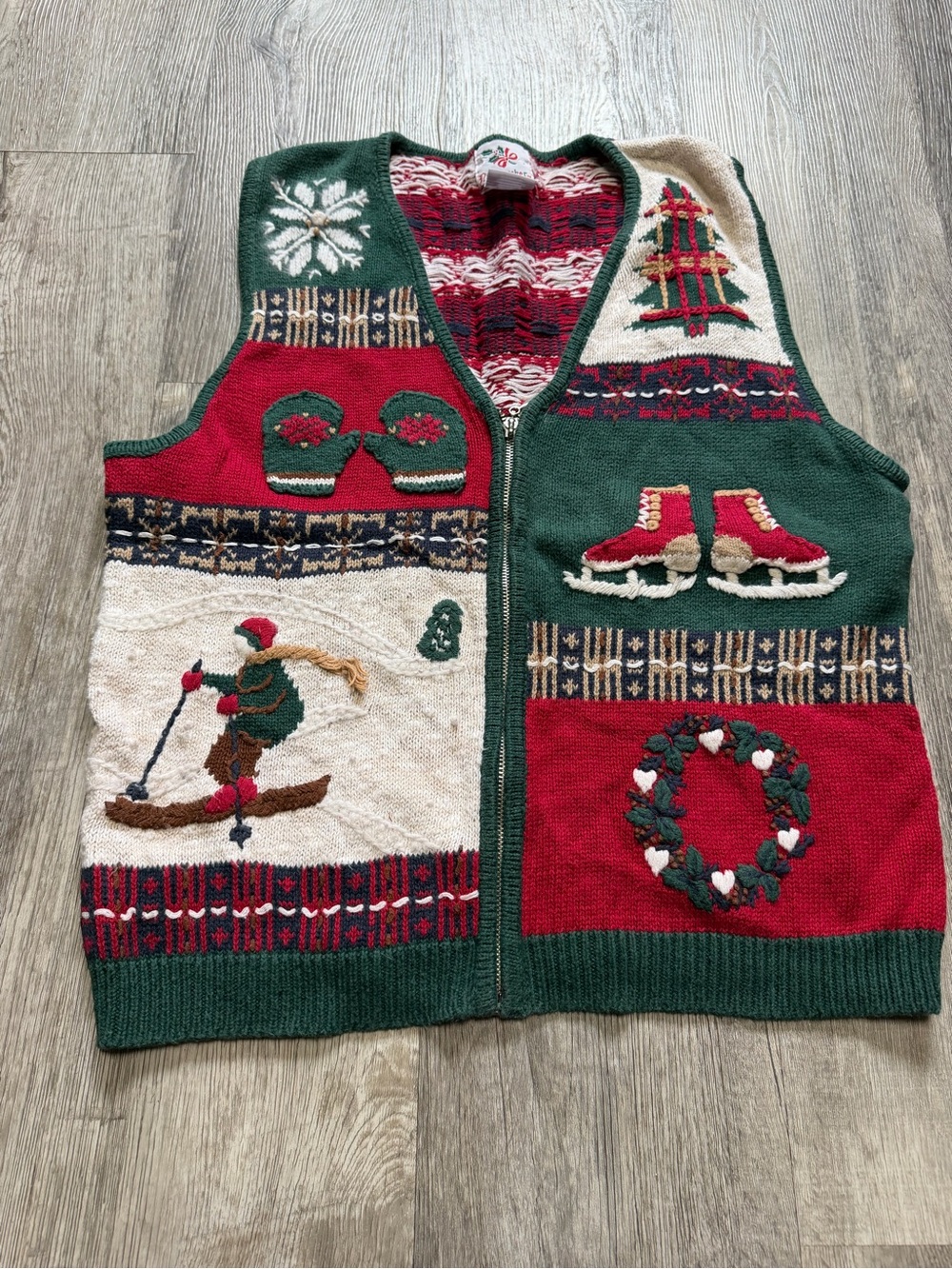 Holiday Patchwork Knit Vest – Green & Red Christmas Sweater
